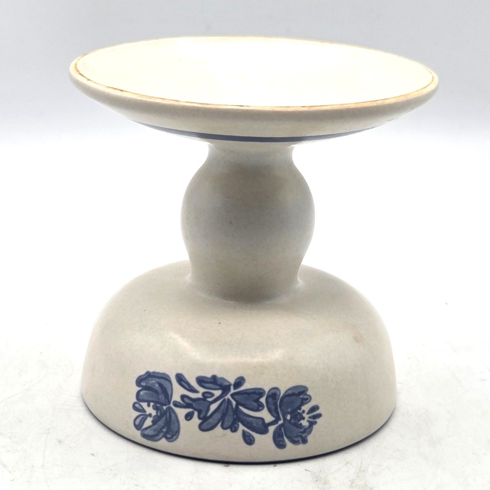 Vintage Platzgraff‎ Yorktowne Stoneware Candle Holder With Blue Floral Design